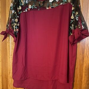SHEIN Burgundy and Black Floral Lace Blouse